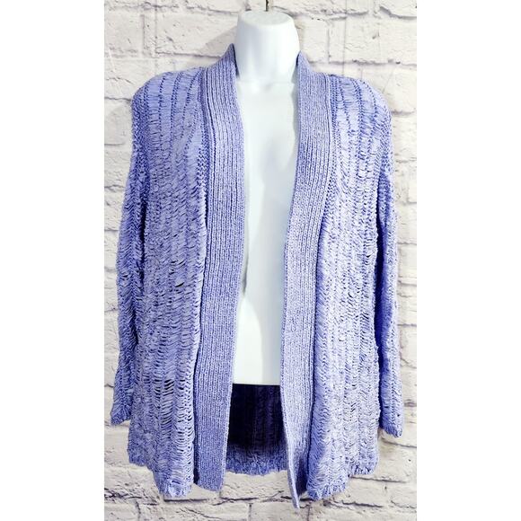Chico's Light Purple Open Front Loose Knit Cardigan Sweater 1 Medium Lightweight - Picture 1 of 5